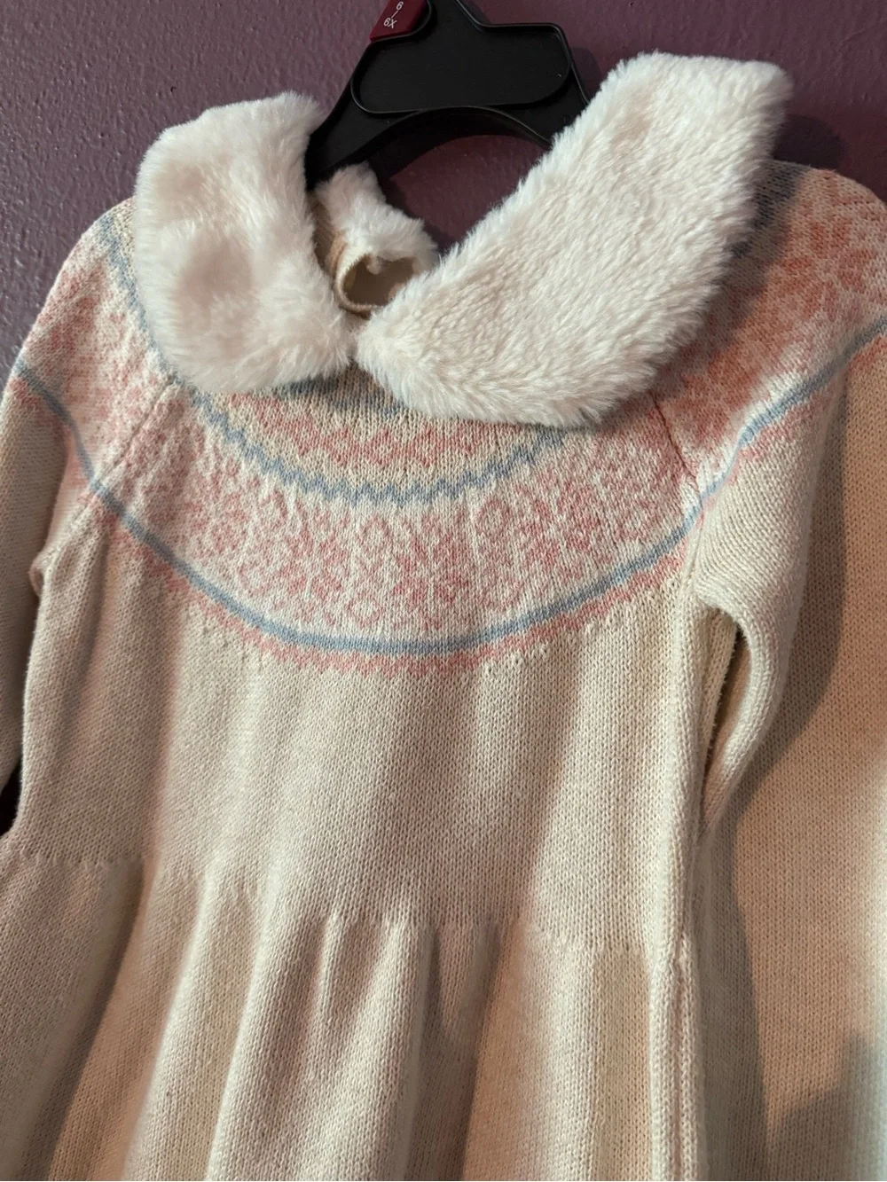 Nannette Cream Knit Dress with Pink and Light Blue Fair Isle